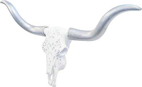 Miniatura 4 de Near and Deer Faux Taxidermia Decorativo Tallado Longhorn Skull Soporte de Pared, BlancoDorado, DTL0108