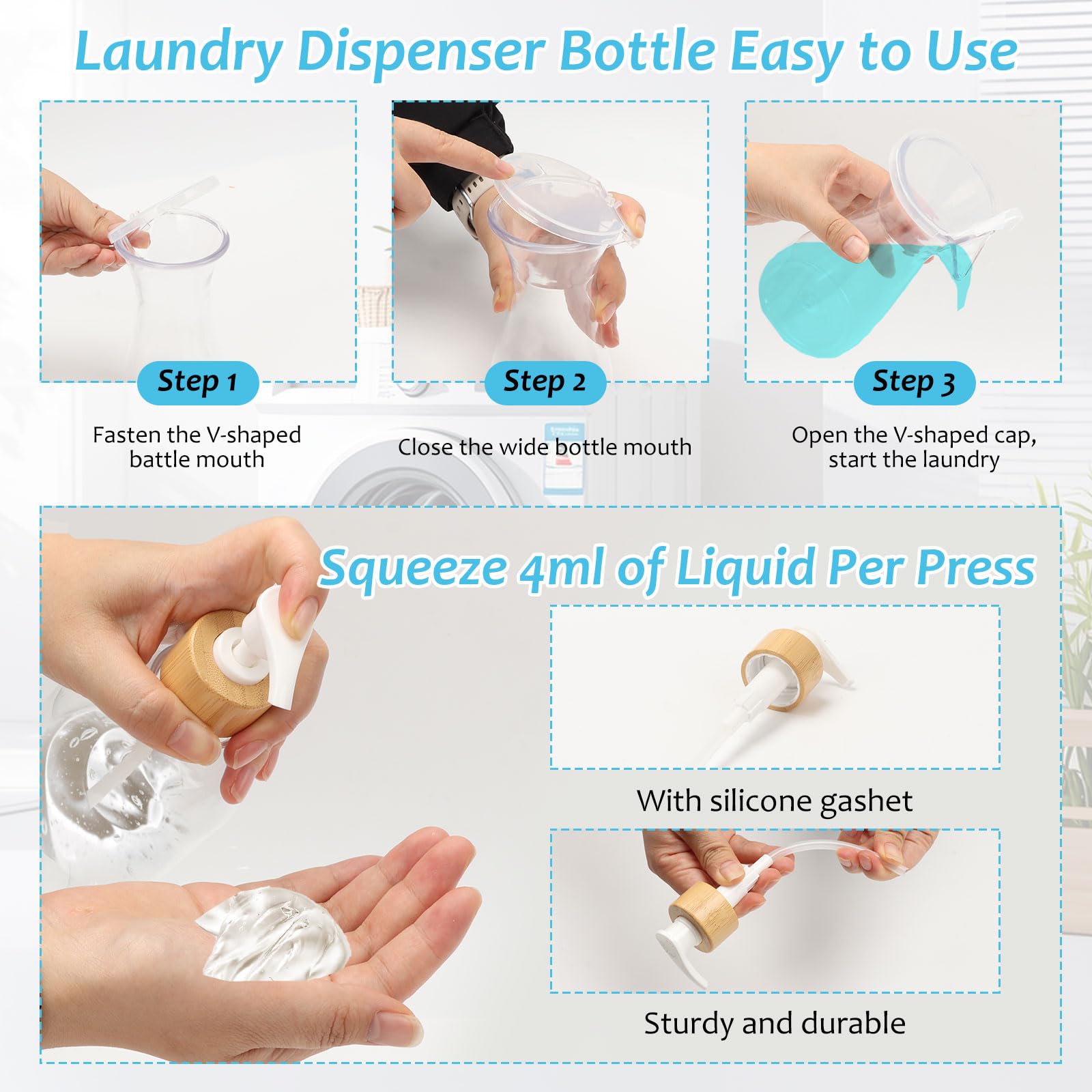6 Piezas Almacenamiento de Detergente para Lavandería, Caja Para Detergente en Polvo de Alta Capacidad con Tapa de Bambú, Contenedores Lavandería con Taza Medidora y Caja para Bolitas de Algodón (B)