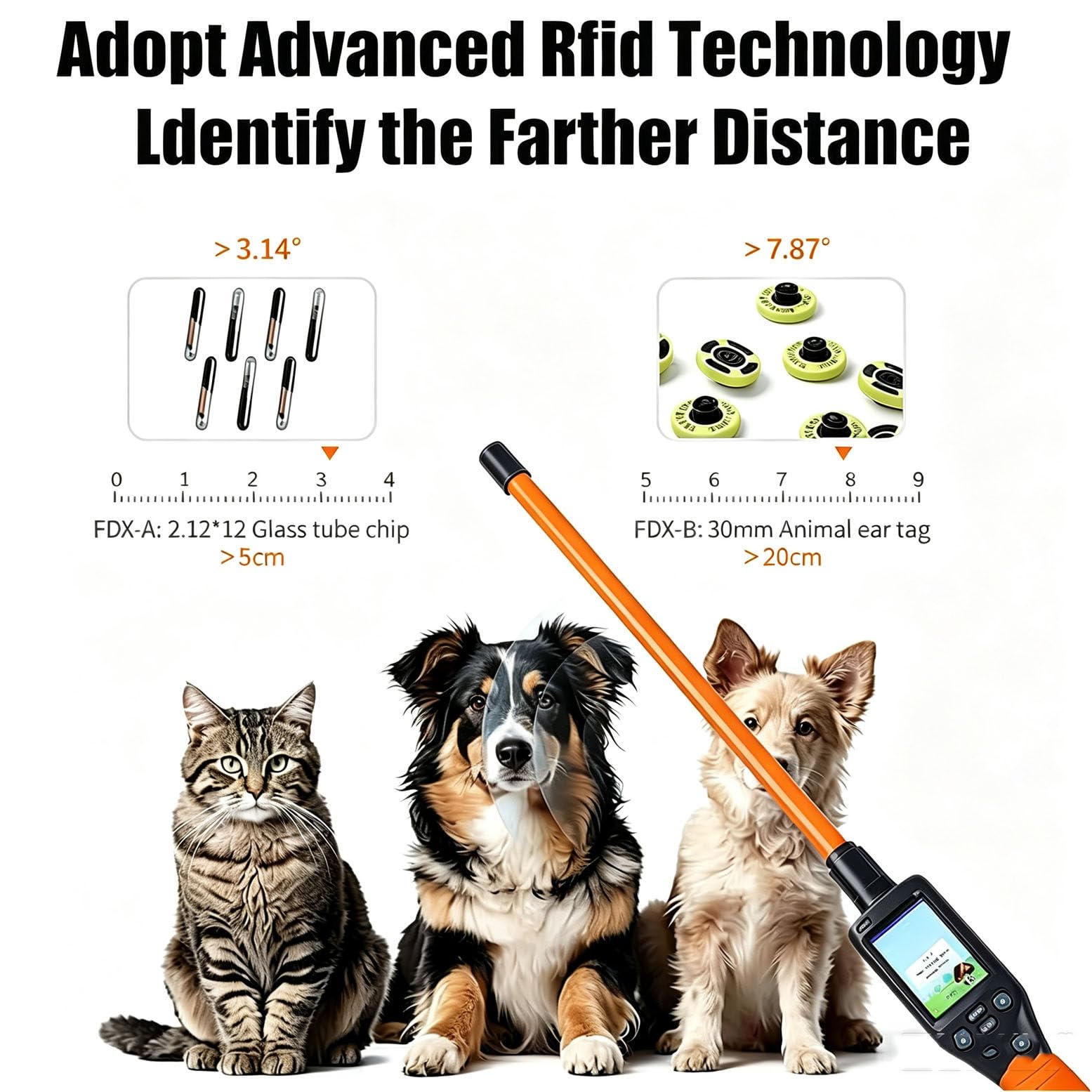 Scanner Portatile per l'identificazione di Animali Domestici con 20000 Dati di Memoria - Schermo LCD di Facile Lettura, Lettore di Chip Universale a 134,2 kHz per Cani, Gatti e Conigli