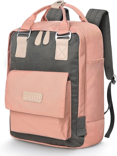 ANTAU Laptop Backpack for women, Girls Stylish College School Waterproof Backpack Travel Work Bag for Women, Lightweight Casual Daypack Fits 14 inch Laptop, Pink