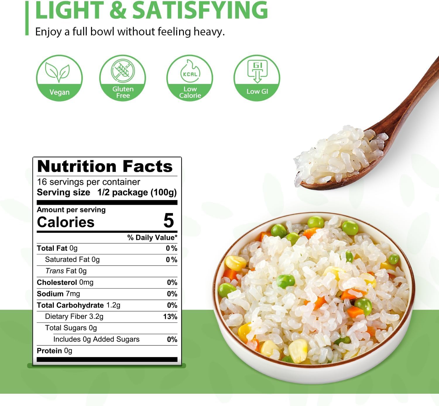 Soeos Konjac Rice, 8 Packs, 9.5 oz Each Bag, Low Carb, Low Calorie Shirataki Rice, Gluten Free, Sugar Free, Vegan Friendly, Easy to Prepare, Perfect for Asian & Everyday Cooking, Total 76 Ounce Konjac Rice 9.5 Ounce (Pack of 8)