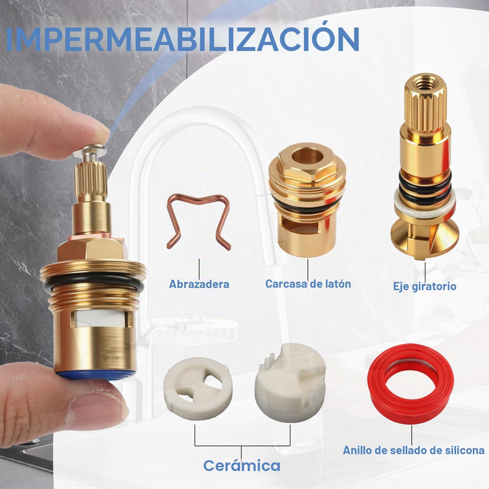 2 Piezas Cartucho Cerámico Grifo 20 Dientes G1/2, Válvula Grifo 1/4 Vuelta, Cabezal Disco Cerámico Latón Repuesto para Grifos Agua Caliente y Fría, Antigoteo Duradera para Baño, Cocina, Lavabo, Ducha