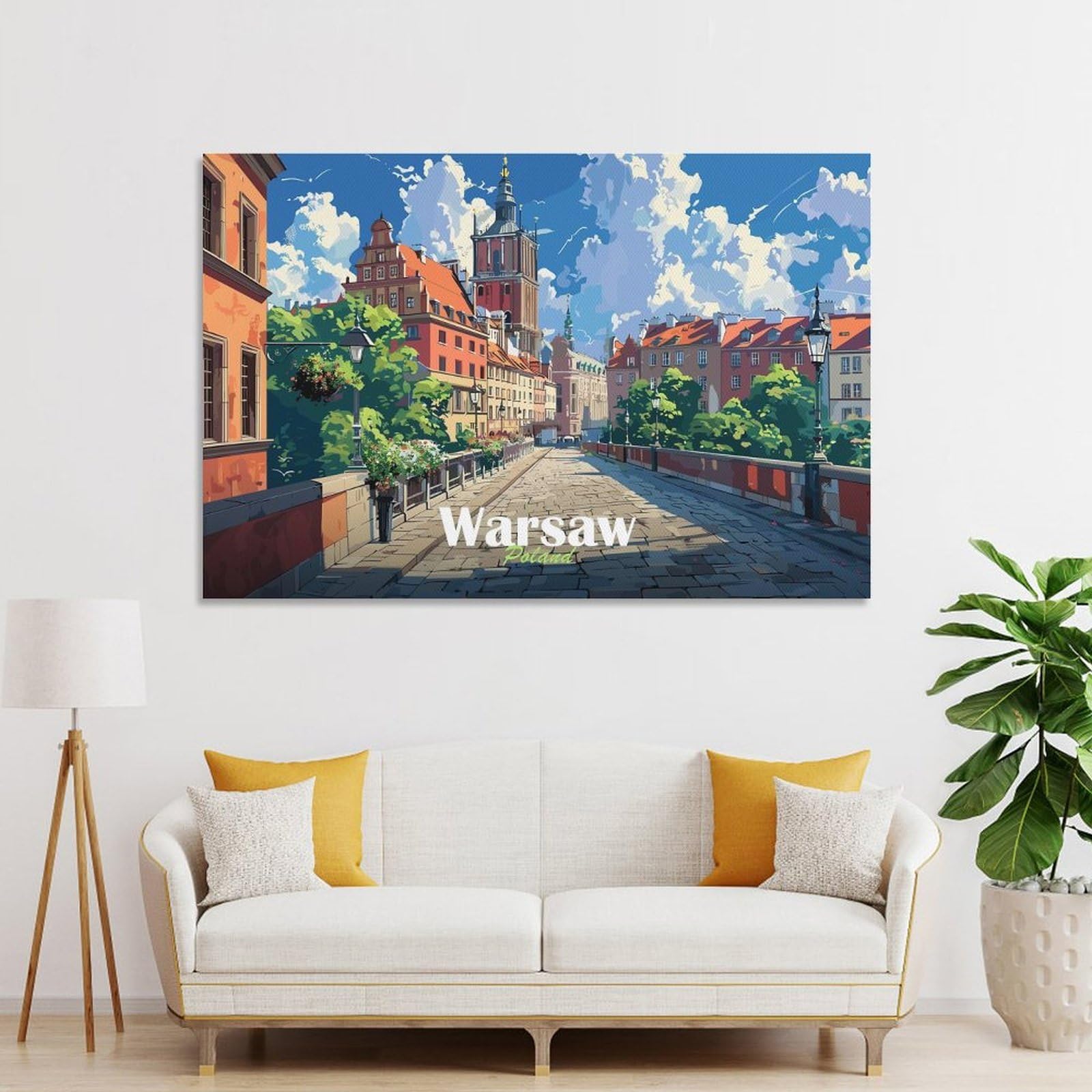 Junmoney Wall Picture Print Warsaw Cityscape, 20x30inch(50x75cm), for Living Room, Lounge Or Sitting Room, A Home Accent with Warm Character