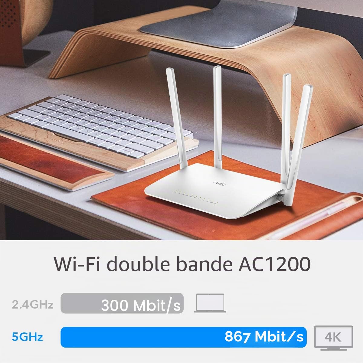 Cudy WR1300 Gigabit Routeur Wi-FI Dual Band AC1200 sans Fil 5 Ports Gigabit, 4 antennes, 2,4 GHz/5 GHz, Mode d'accès Point, 128 Mo RAM, OpenWrt, VPN | Efficacité de la formation de faisceaux MU-MIMO : prend en charge quatre clients à 5 GHz en parallèle gr