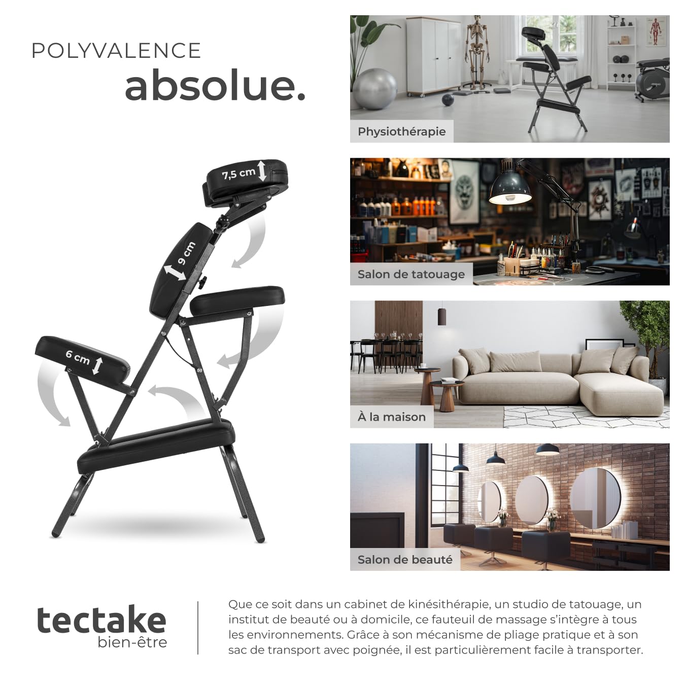 tectake® Chaise de Massage Fauteuil Tabouret Pliable Tabouret Ergonomique Rembourrage Extra-épais, Sac de Transport, Massage Dos cervicales et Cou Tete Visage Pieds