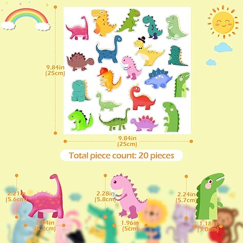 Miniatura 2 de Hianjoo 20 calcomanías de dinosaurio para ventana, lindas calcomanías de dibujos animados para niños, decoraciones extraíbles para ventanas de