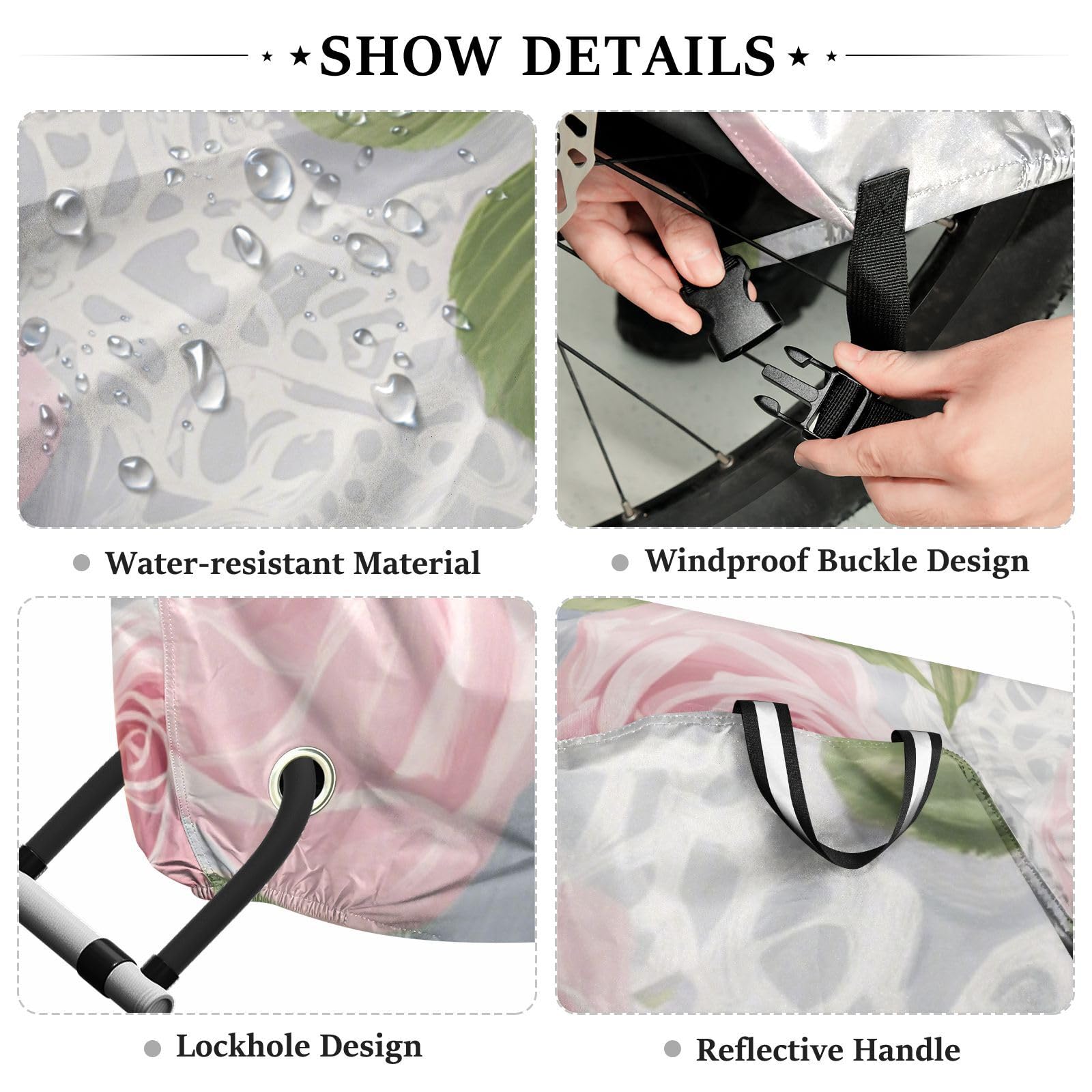 Housse de vélo imperméable en dentelle rose avec trous de verrouillage, anti-poussière, pluie, neige, UV, convient à la plupart des vélos d'appartement imperméables