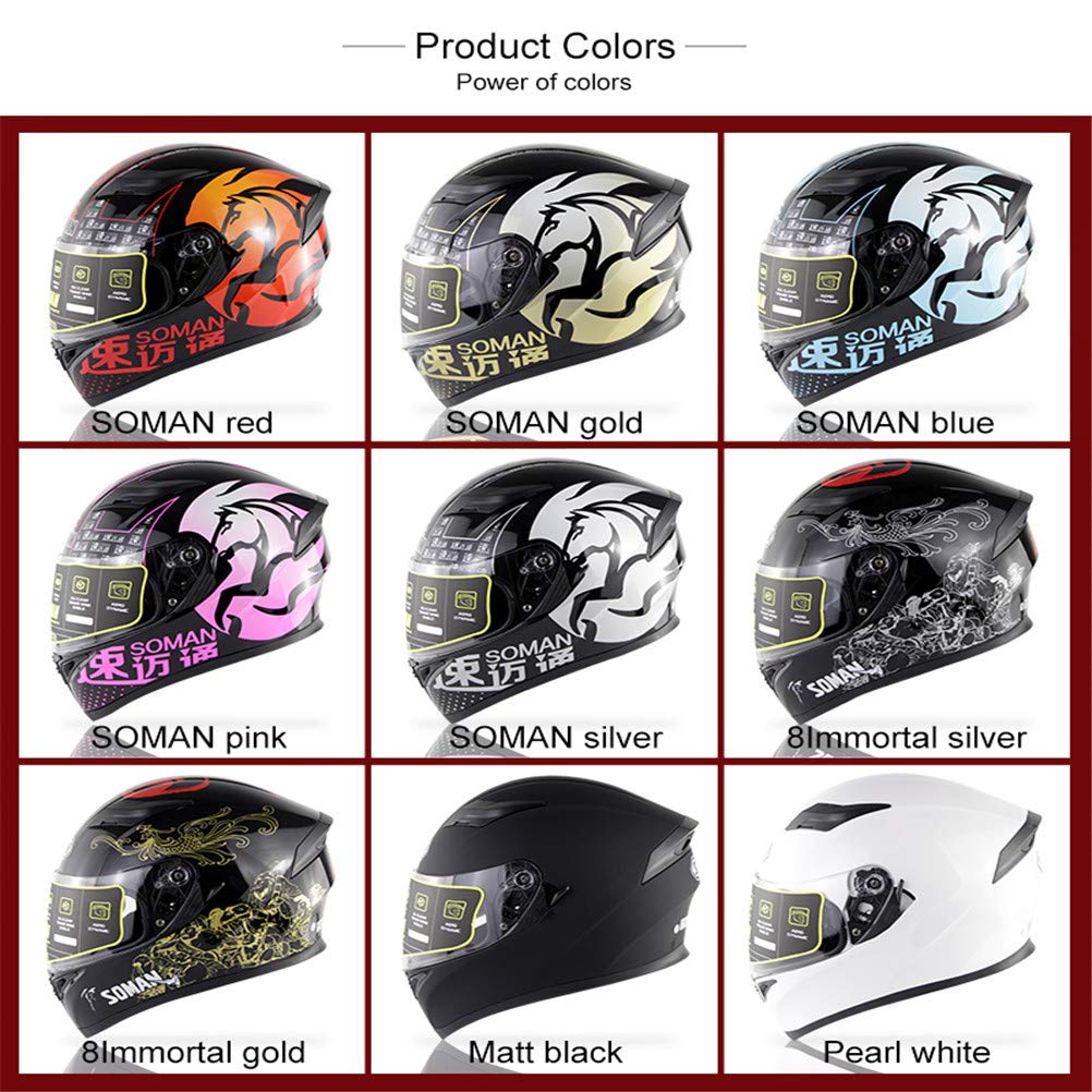 OYHN Kask motocyklowy z wbudowanym Bluetooth, z podwójnym wizjerem, kask motocyklowy, wyścigowy, pełnotwarzowy, tworzywo ABS + poliuretan, HD stereo Sound
