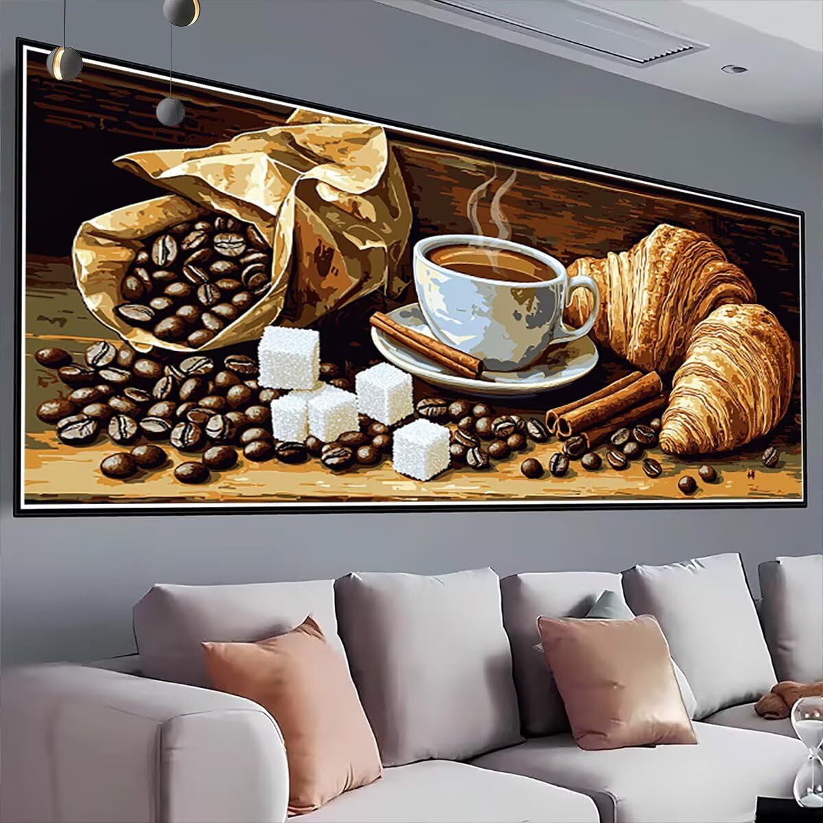 Malarstwo diamentowe do kawy, nowoczesne malowanie diamentami duży rozmiar 220 x 100 cm, DIY kryształowe diamenty sztuka diamentowa diamentowa haft rzemiosło zestaw do dekoracji jesiennych G-94