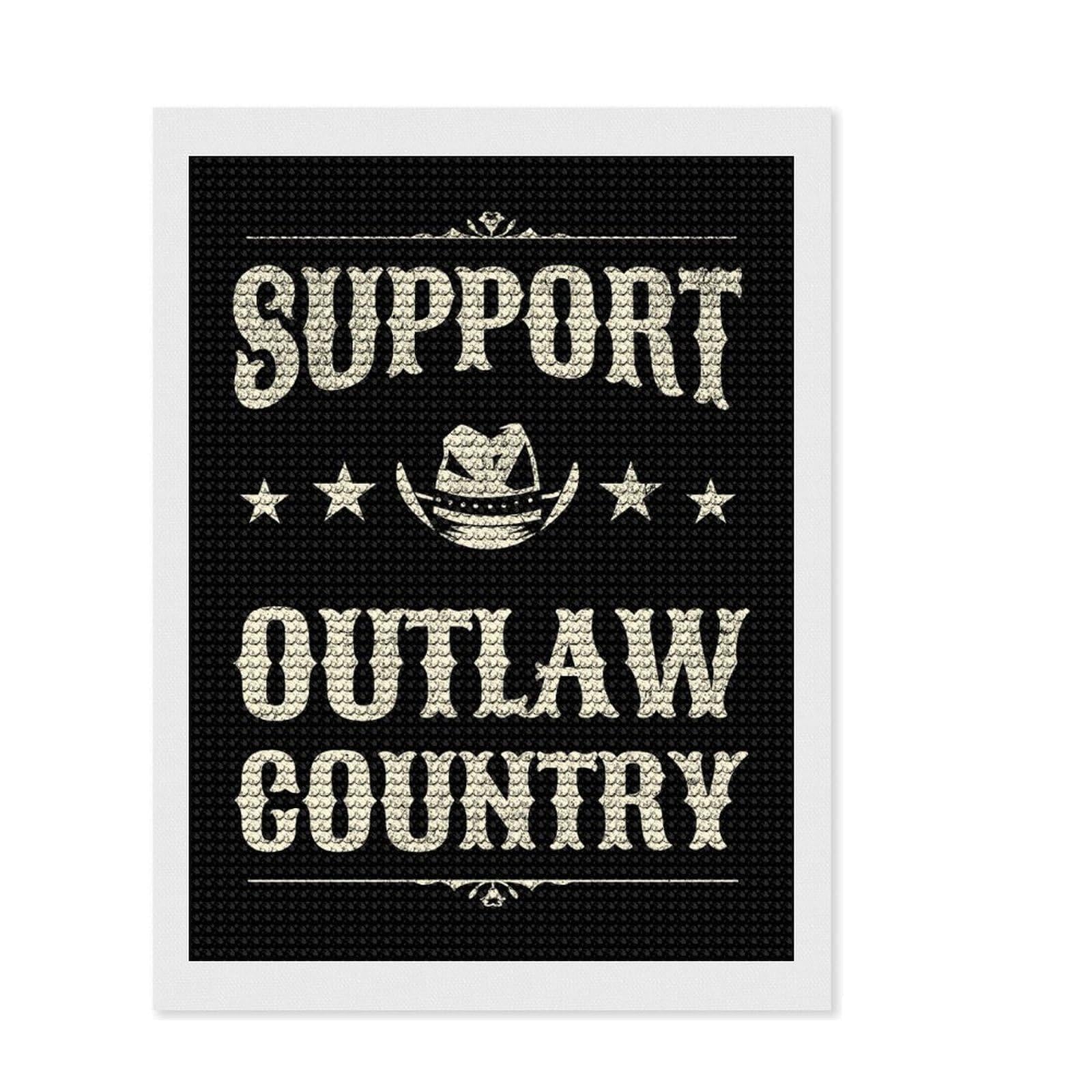 Junmoney Outlaw Country Music DIY Diamond Art Canvas Kit 12"x16", for Teens, Creative Leisure Activity, Boho Decor, Festive Craft Gift