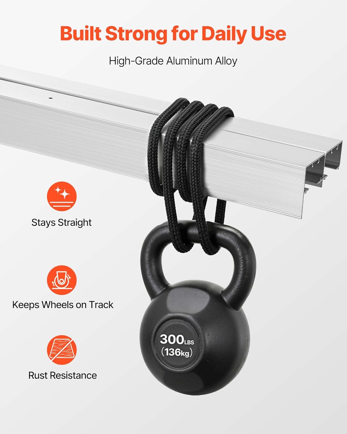 VEVOR Bypass Sliding Door Hardware Kit, 4 ft Aluminum Alloy Dual-Track Bypass Door Hardware, Smooth and Quiet Sliding, Easy to Install, for 1" to 1 3/4" Thickness 24" Width 2 Door System, for Closet