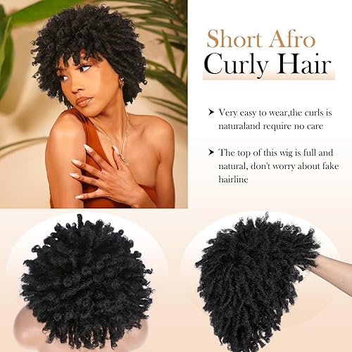Miniatura 6 de Peluca corta de rastas cortas afro rizadas pelucas trenzadas para mujeres negras, rastas sintéticas trenzadas, pelucas de cabello sintético negro