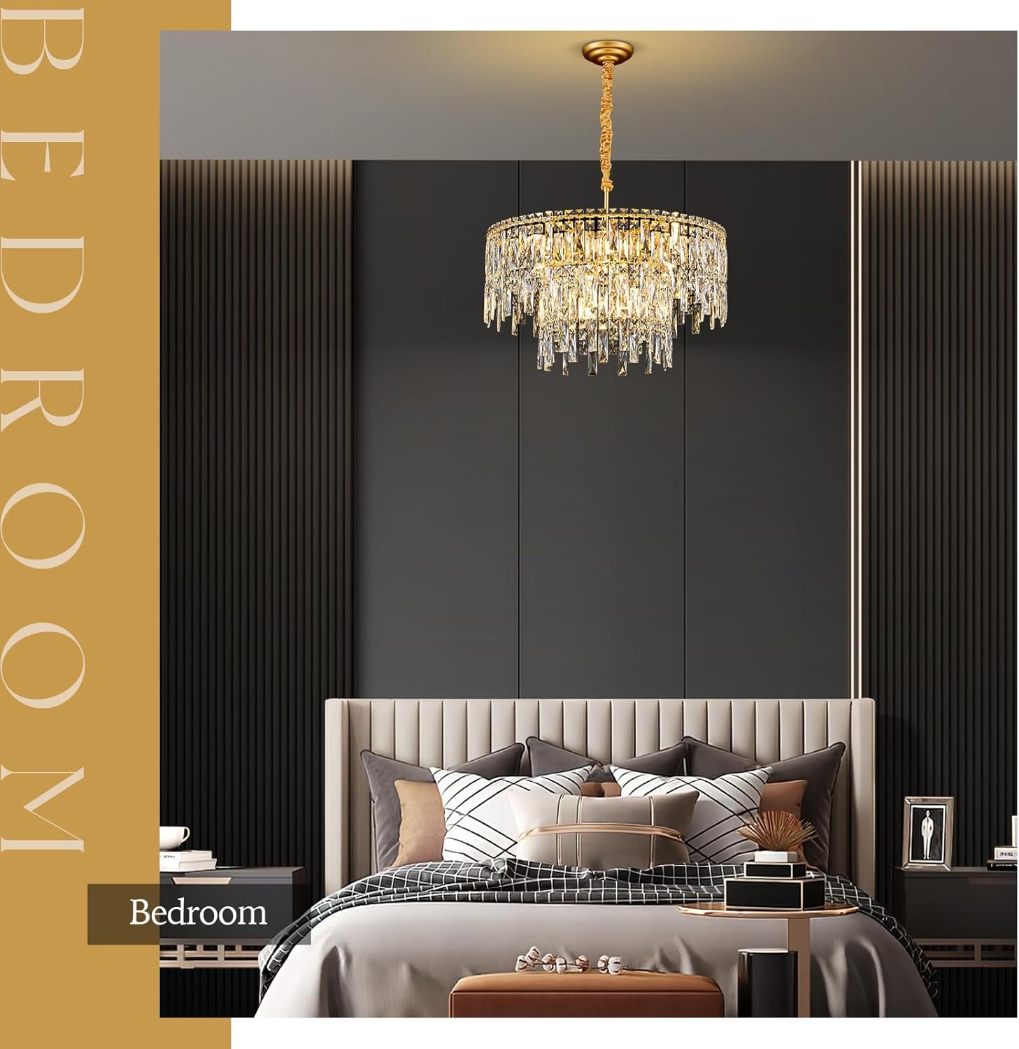 Modern Gold Crystal Lighting for Room,10 Lights Elegant Round Lamp,24'' Modern Crystal Chandeliers for Dining Room Living Room Kitchen Foyer Hallway Staircase