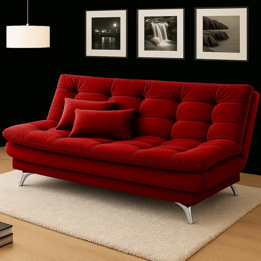 FURNY Eagel 3 Seater Fabric Sofa Cum Bed Set with 2 Cushions, Best Fit for Indian Homes, Living Rooms, Offices (Red Color-Fabric)-image-41