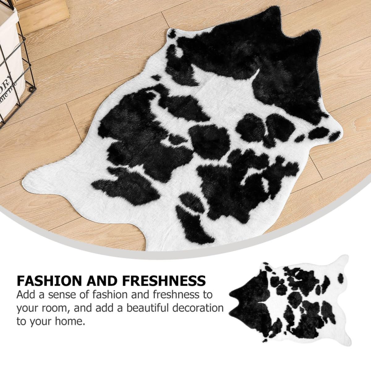 IMIKEYA Tapis de Sol Antidérapant en Polyester Imprimé Vache Noir et Blanc Tapis Imitation Peau de Vache pour Décoration Maison et Salon et Multifonctionnel