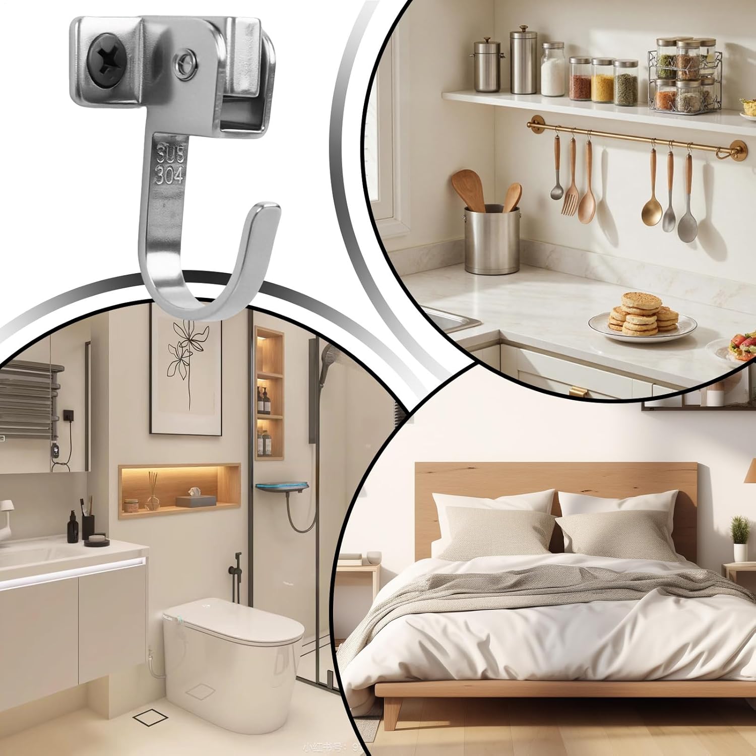 Bathroom Towel Hook | Rust Resistant Robe Coat Hanger | Stainless Steel Hooks - for Bedroom Closet Living Room Cabinet Shower Dorm Rv Camper Laundry Clothes Bag Purse