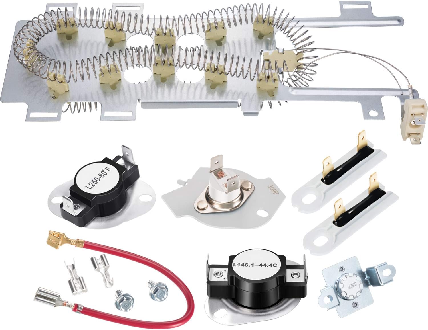 Dryer Heating Element 8544771 Clothes Dryer Heating Element Set Includes 8544771, Thermal Fuse (279973 and 3392519), 279816 Thermostat Dryer Replacement Compatible with Maytag, Kenmore