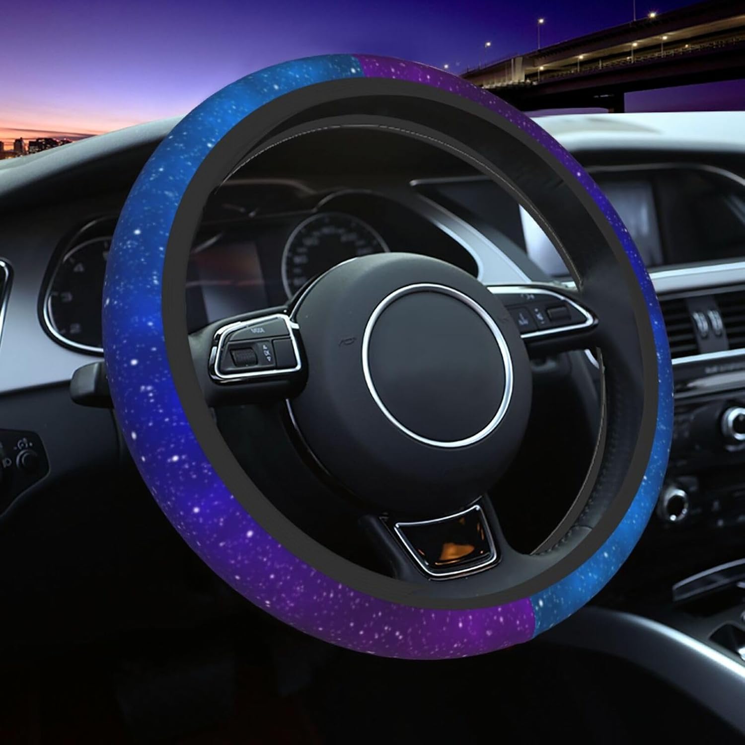 Starry Night Galaxy Steering Wheel Cover Universal 15 Inch, Non Slip Durable Auto Car Accessories