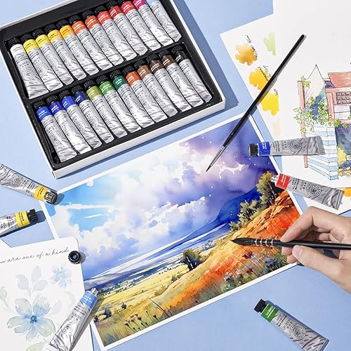 Miniatura 6 de Paul Rubens Juego de pintura de acuarela de 24 colores vibrantes de 0.4 fl oz  0.4 onzas líquidas, tubos de acuarela con gran valor, pinturas de