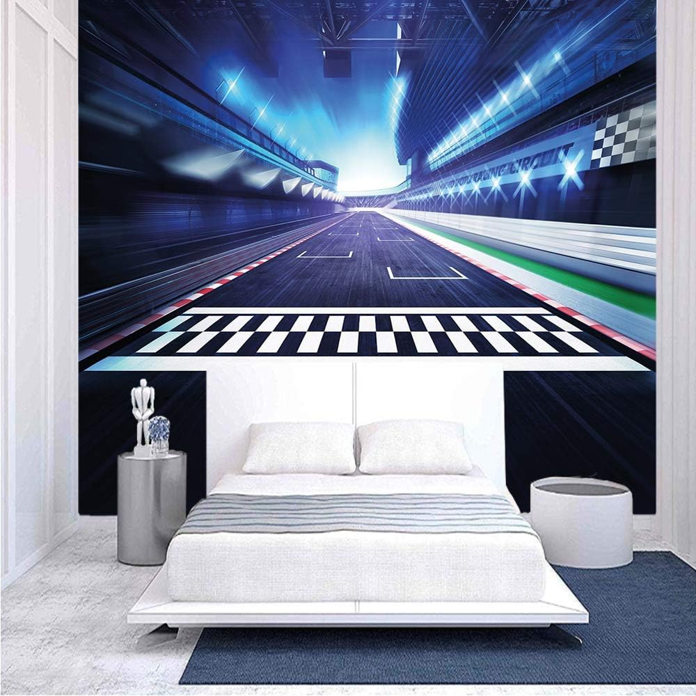116x83 inches Wall Mural,Finish Line on Racetrack Motion Blur Motorsports Competition Stadium Image Decorative Peel and Stick Self-Adhesive Wallpaper Removable Large Wall Sticker Wall Decor for Home O