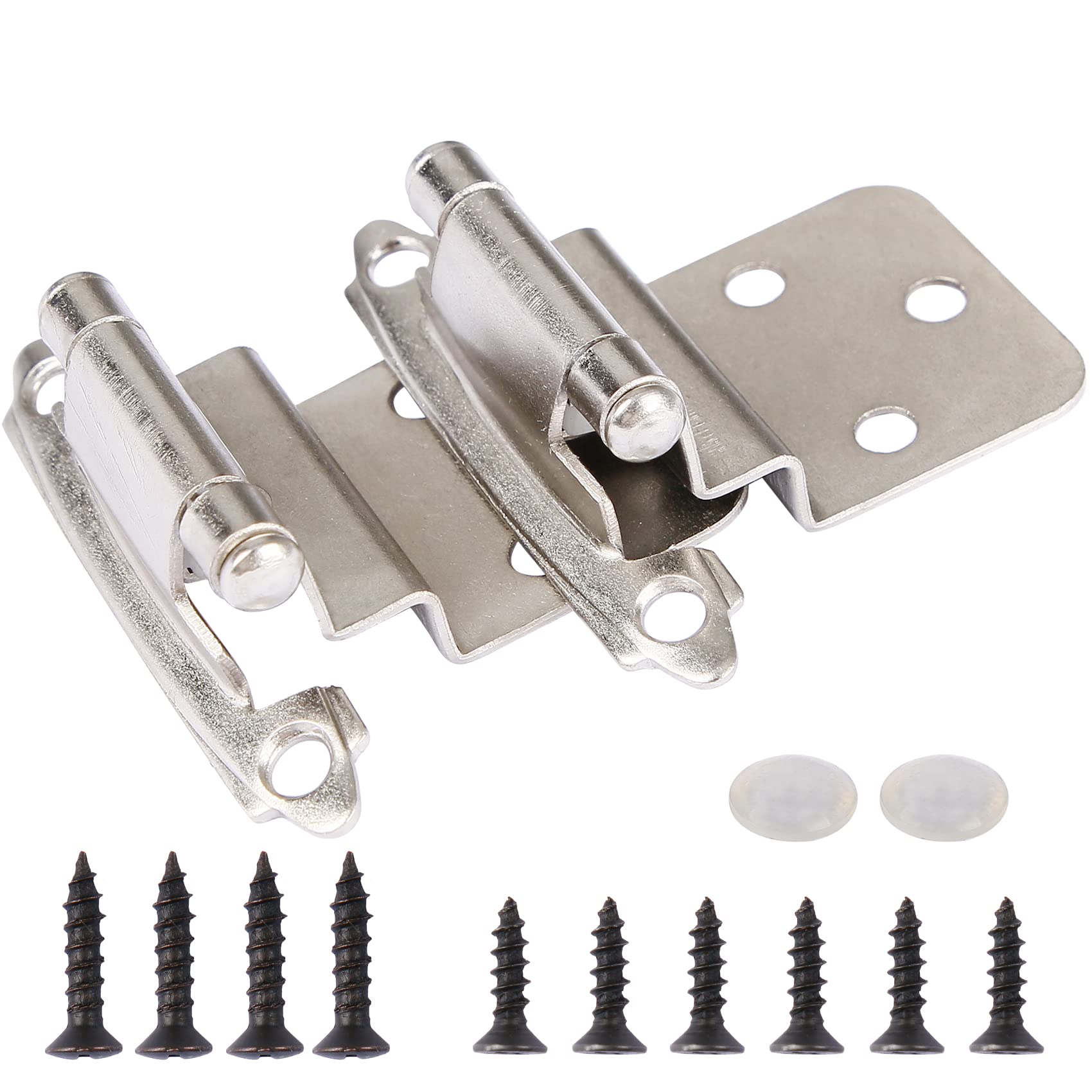 Inset 3/8" Cabinet Hinges Satin Nickel 10 Pairs (20 Pack), Self Closing Hinges for Kitchen Cabinets/Cupboard/Furniture Doors, Bathroom Silver Brushed Nickel Cabinet Door Hinges