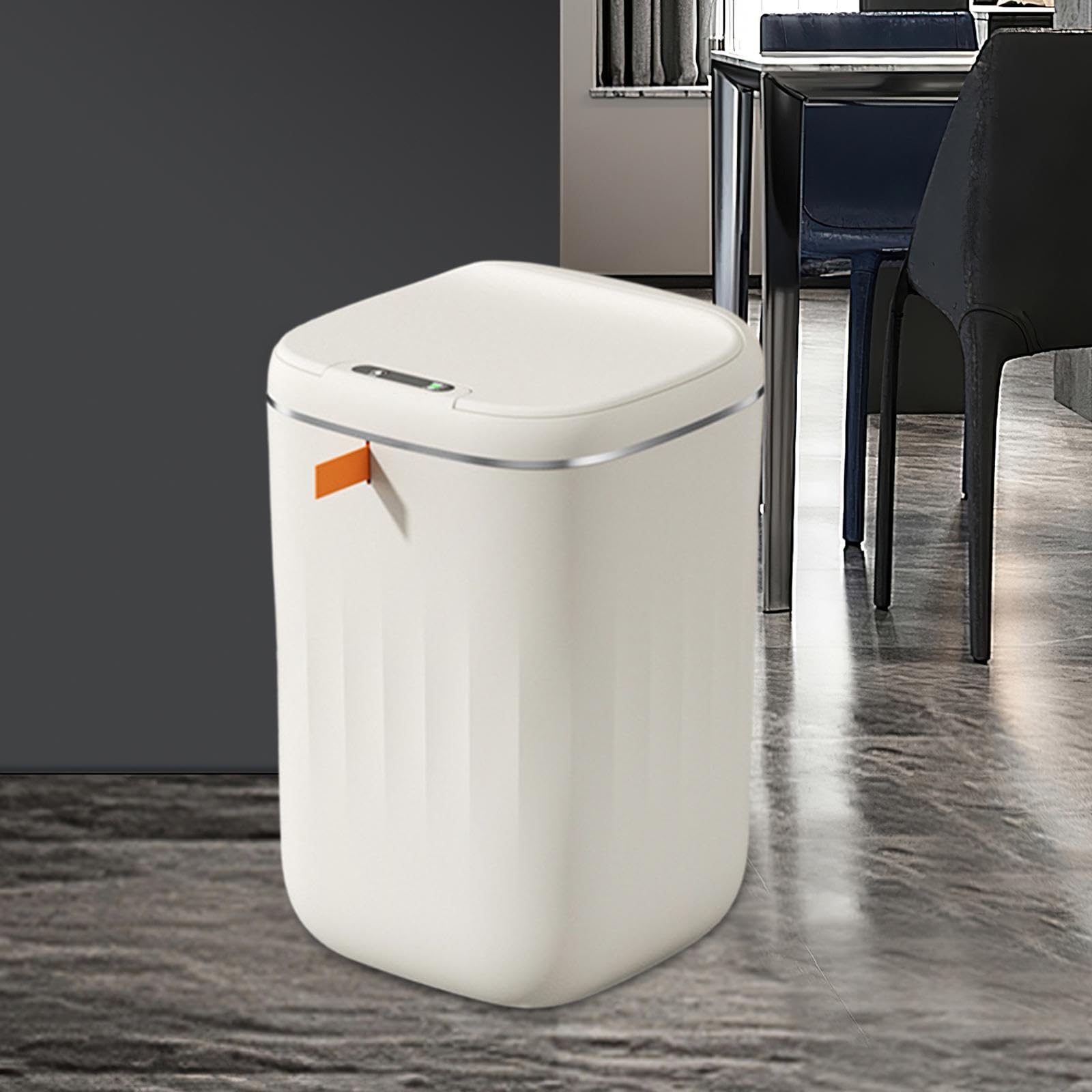 Papelera Automática, Papeleras de Baño con Tapa, Papelera Eléctrica, Papelera Sin Contacto para La Oficina, 24L Blanco Crema, Individual