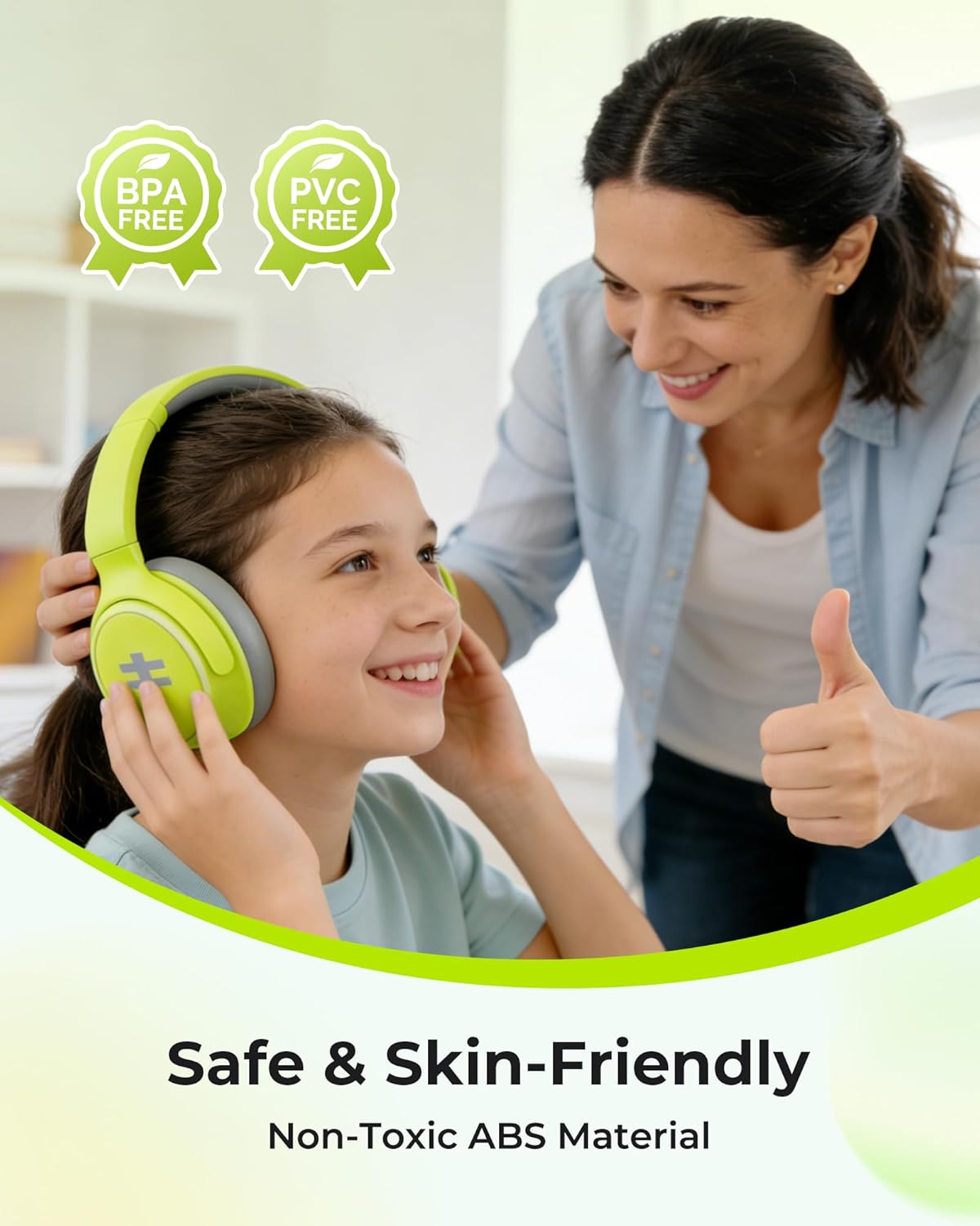 seenda Active Noise Cancelling Headphones for Kids, HEO-303 Bluetooth 5.4 60H Playtime Type C Fast Charging, 74/85/94 dB Safe Volume Limit Headset with Mic for Ipad, Airplane, Travel, Green - Image 4
