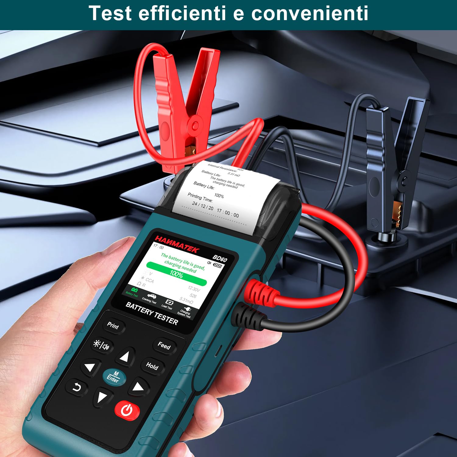 HANMATEK Tester per Batteria Auto 12V/24V, Tester di Carico 100-2000 CCA per Auto, Camion, Marina, Motocicletta, SUV, Barca -BD60