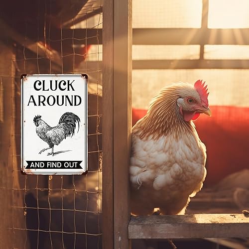 Miniatura 7 de Cluck Around and Find Out - Letrero de metal para el hogar, granja, gallinero, decoración de pared de cocina, accesorios de decoración de pared,