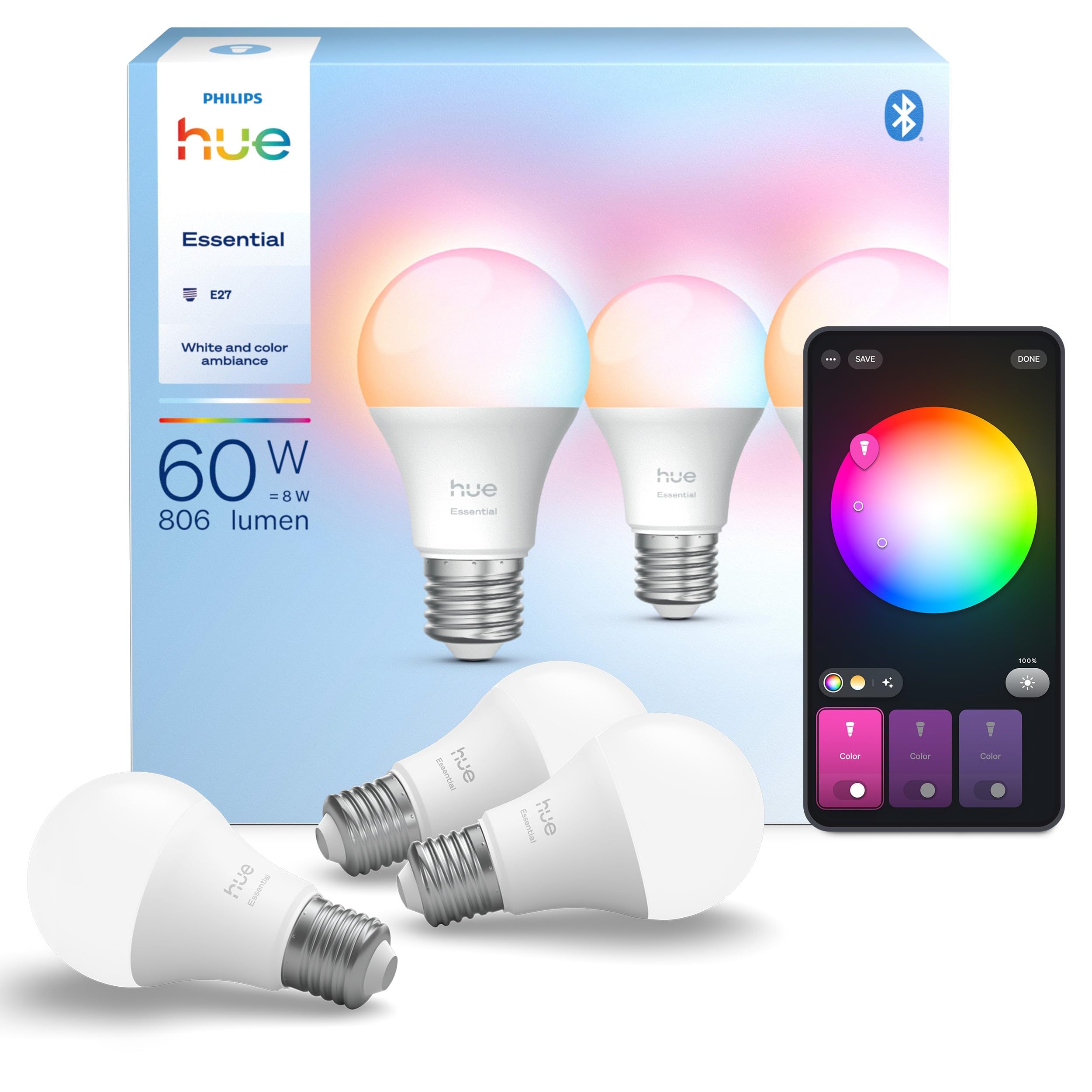 Philips Hue Essential E27 A60 żarówki 8 W, 3 szt
