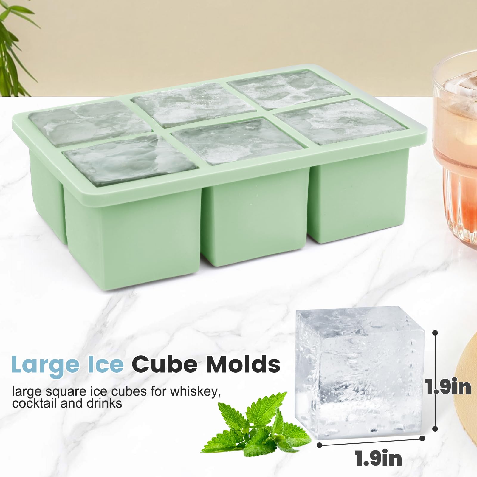 große Eiswürfelform aus Silikon, 3 Stück, große quadratische Eiswürfelformen für Whisky Cocktail, altmodische Eiswürfelform für Gefrierschrank