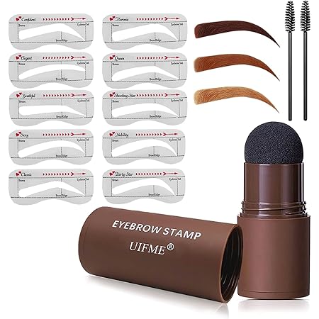 Eyebrow Stamp Stencil Kit And Brow Stamp Shaping Kit-Long Lasting Brow Stamp Waterproof,One Step Eyebrow Stamp Tool Kit With 10 Styles Reusable Eyebrow Stencils(Dark Brown)