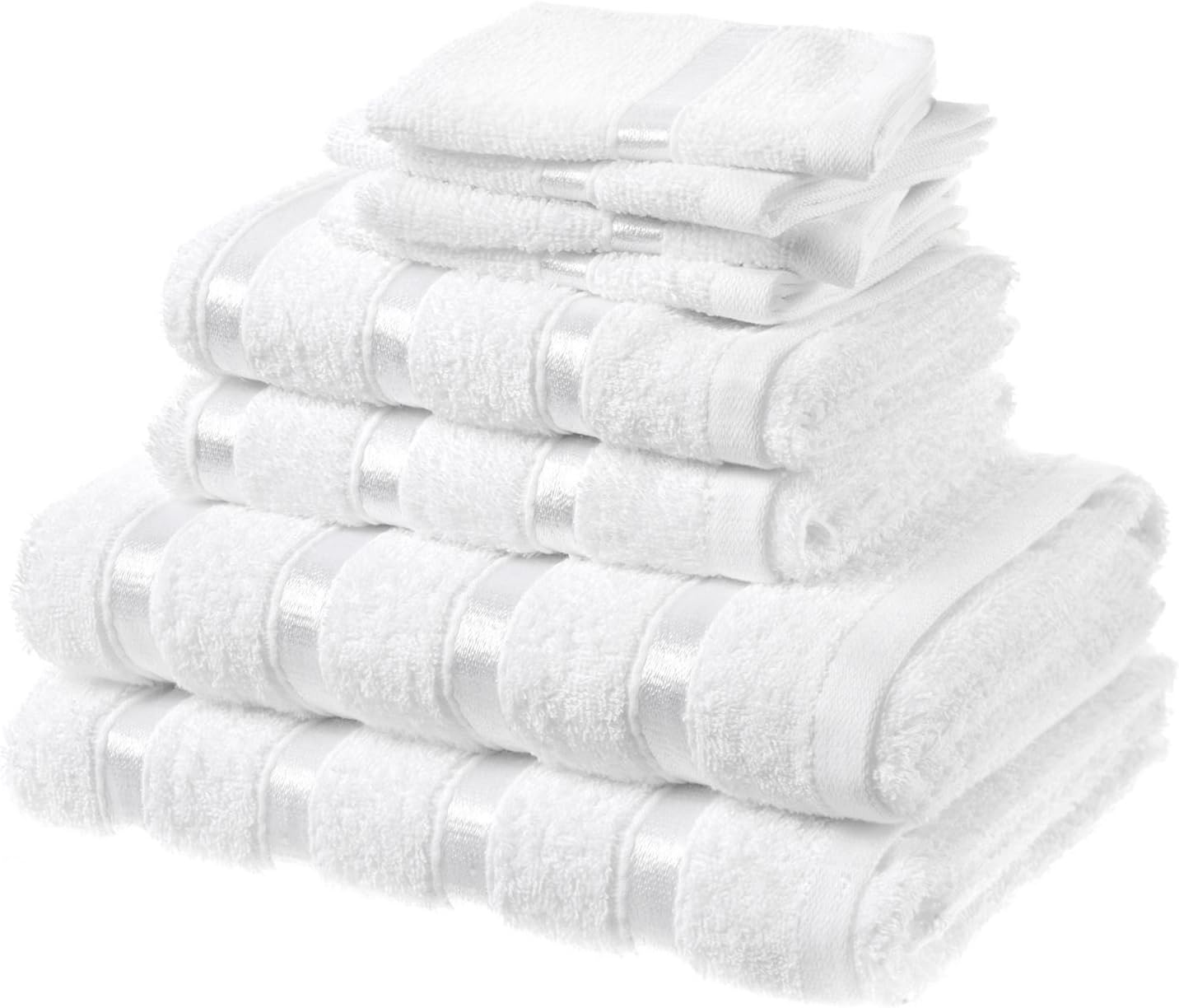 8 Piece Super-Soft Bathroom Towel Bales Set 4 Small Face Wash Cloth 2 Hand Flannel 2 Large Bath Sheets 100% Fluffy Cotton - White