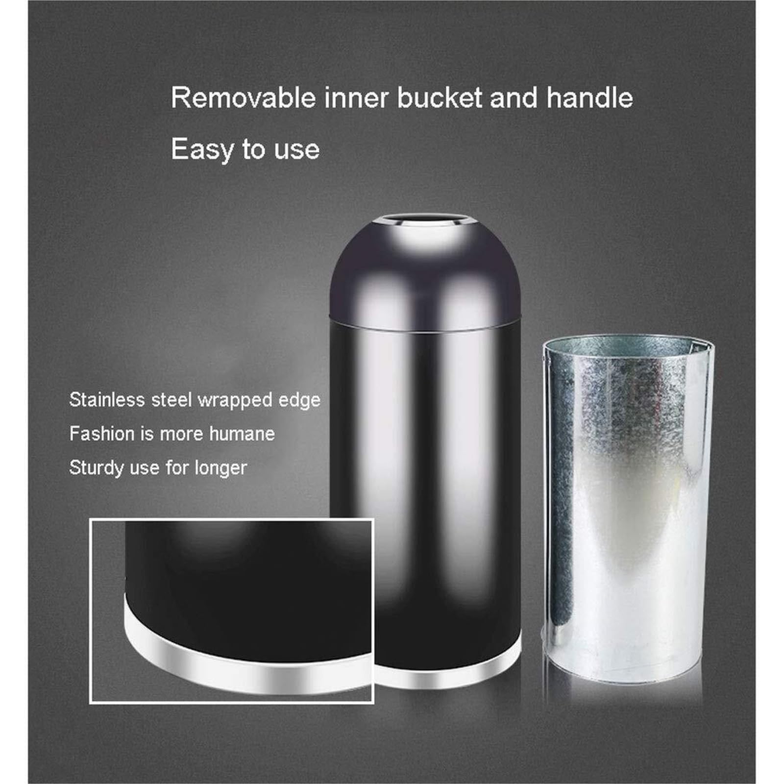 Lata de basura de metal al aire libre 48L, cubo de basura de la cúpula de la rosa con el acero inoxidable anti-hileras.Ergonómico 31 pulgadas de altura, doble barril para una fácil limpieza.Ideal para