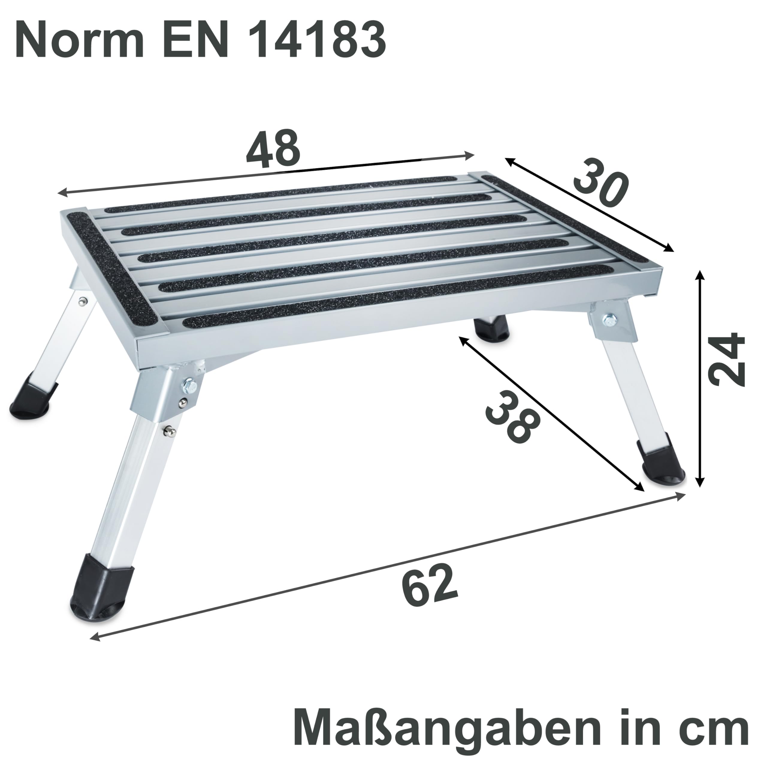 Caravan Trittstufe Klappbare Stufe aus Aluminium bis zu 150kg belastbar mit Anti-Rutsch-Trittfläche Einstiegshilfe Einzeltritt Faltbar Wohnwagen Wohnmobil Fußbank Tritt