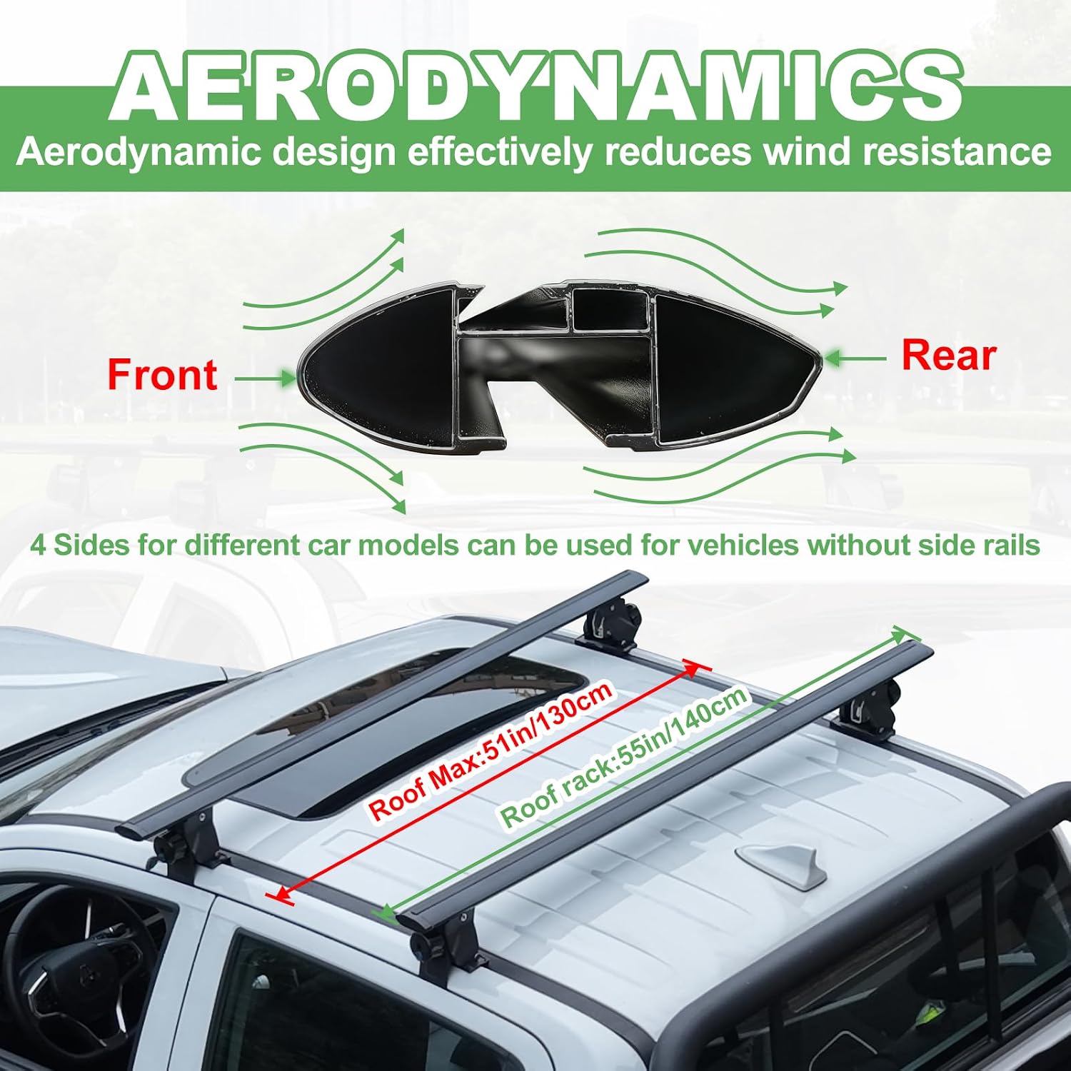 51 Universal Car Roof Rack Cross Bars, Capacity Roof Rack for Bare Roof, with 4 Kinds Clamp