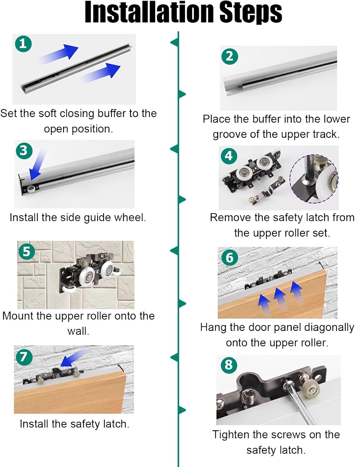 57in Sliding Barn Door Hardware Kit - Soft Close Hidden Track System for Wooden Doors, No Rail Design, Ideal for Closet & Room Dividers, Easy Installation
