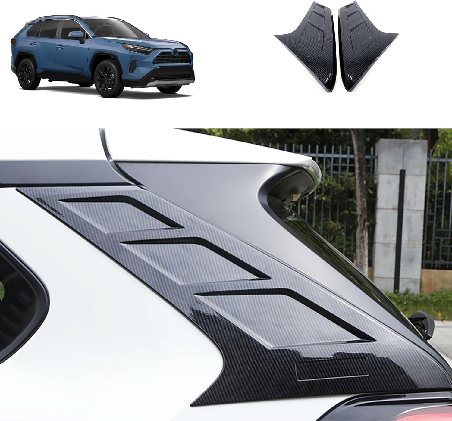 Rear Window C Pillar Side Wing Triangle Cover Trim Compatible with Toyota RAV4 2025 2024 2023 2022-2019 Exterior Car Accessories ABS 2PCS(Carbon Fiber Style)
