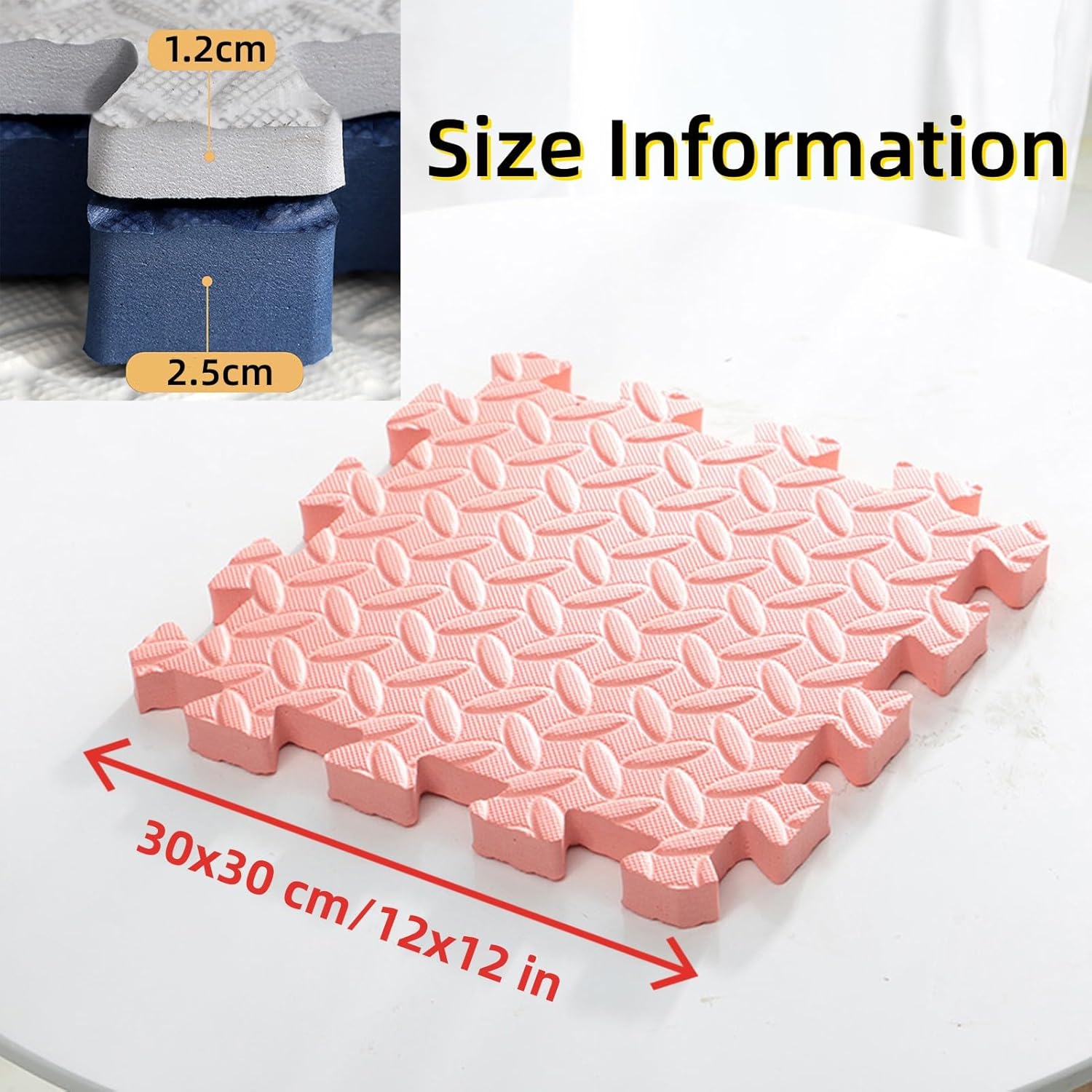 12"x12" Squares Interlocking Foam Tiles, 24 Pieces Yoga Exercise Playmats, 0.5"/1" Thick Foam Puzzle Floor Mat, Home Flooring Protector