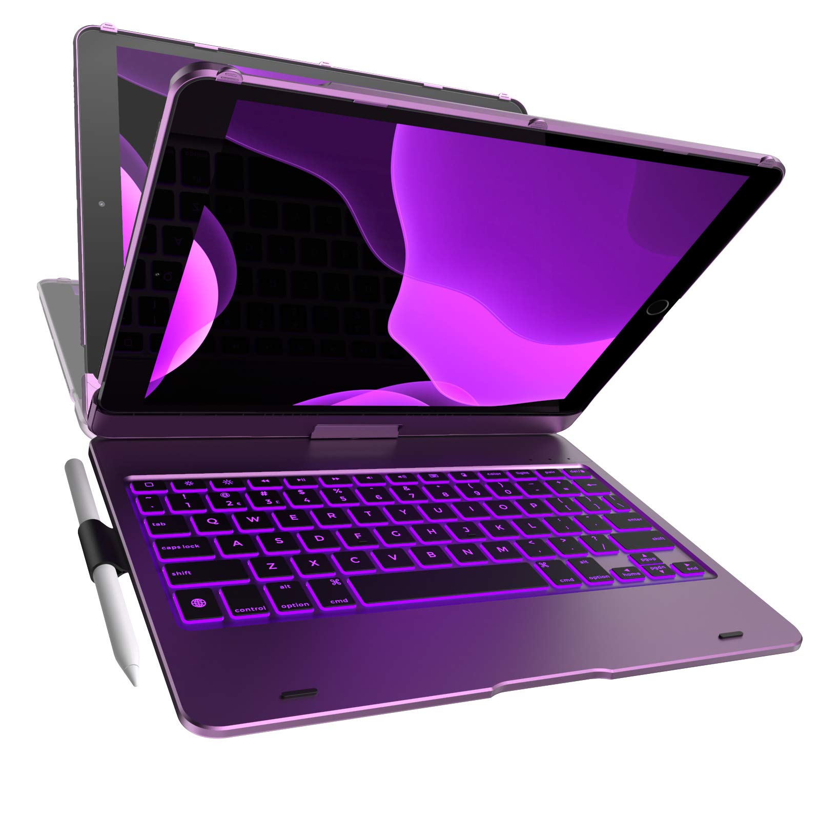 iPad Keyboard Case for 10.2-inch iPad 8th Generation (2020), 7th Gen, Air 3, Pro 10.5 in 11 Colors - 10 Color Backlight, 7 Modes, 360° Rotatable, Slim Protective Cover, Apple Pencil Holder (Purple)