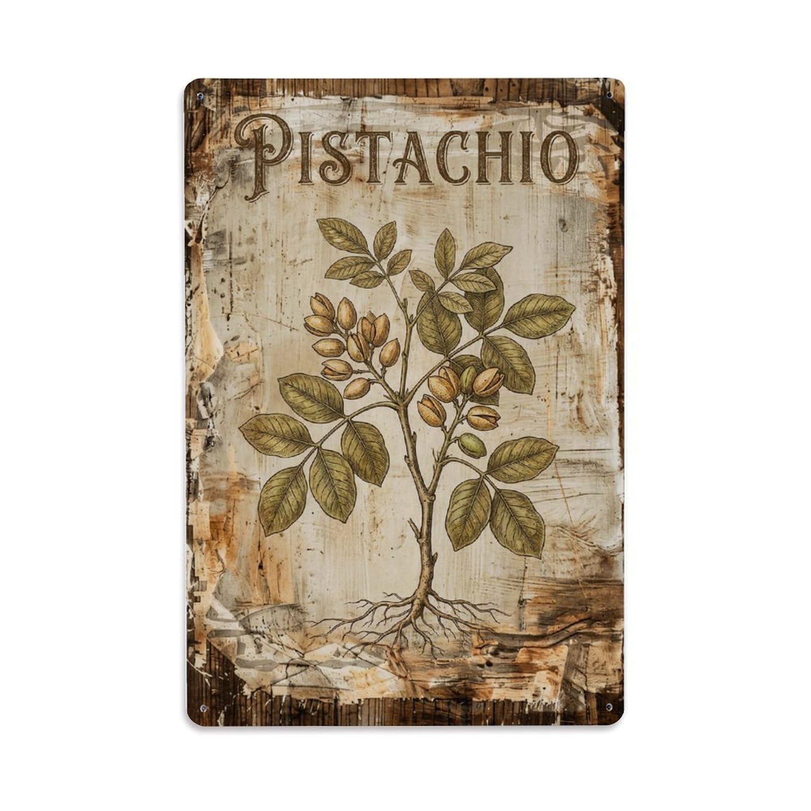 Fqnyr Style Pistachio Tree Nut 1 Metal Tin Sign Plaque Wall Decor For Cafe, Club Bar, Office, Home Garden Metal Poster 8X12inch
