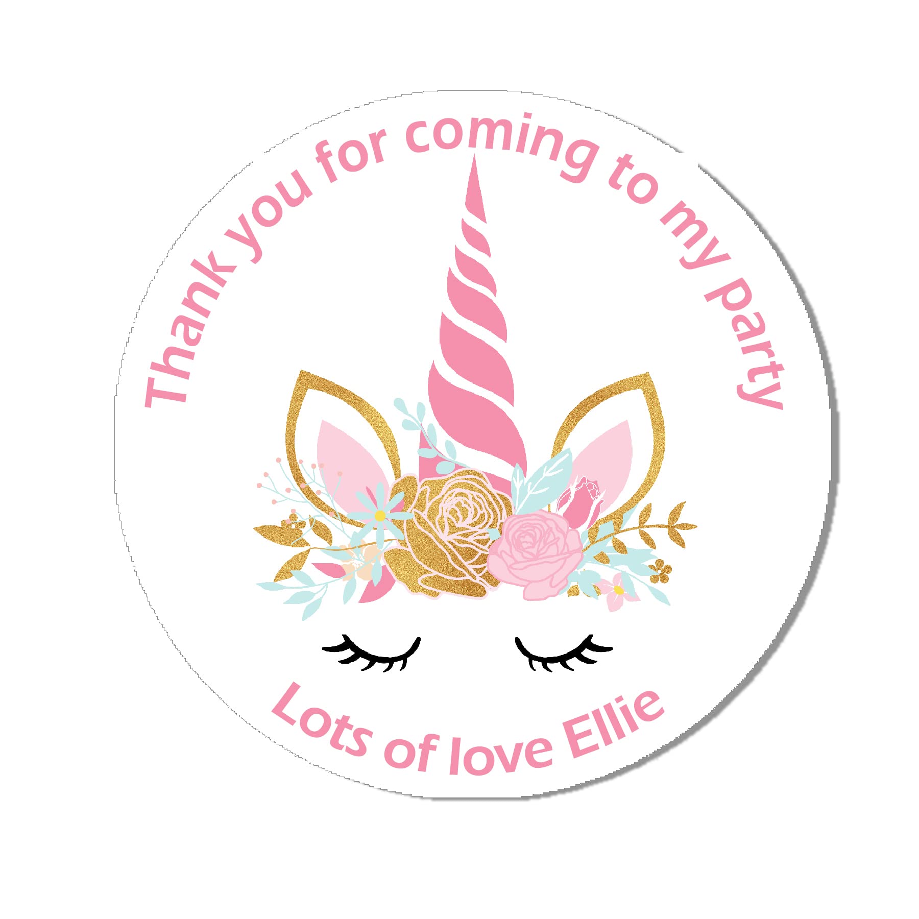 Treasured Forever Pink Personalised Unicorn Mixed Birthday Stickers For Party Thank You Sweet Cone Bags Labels 3.7Cm Or 4.5Cm