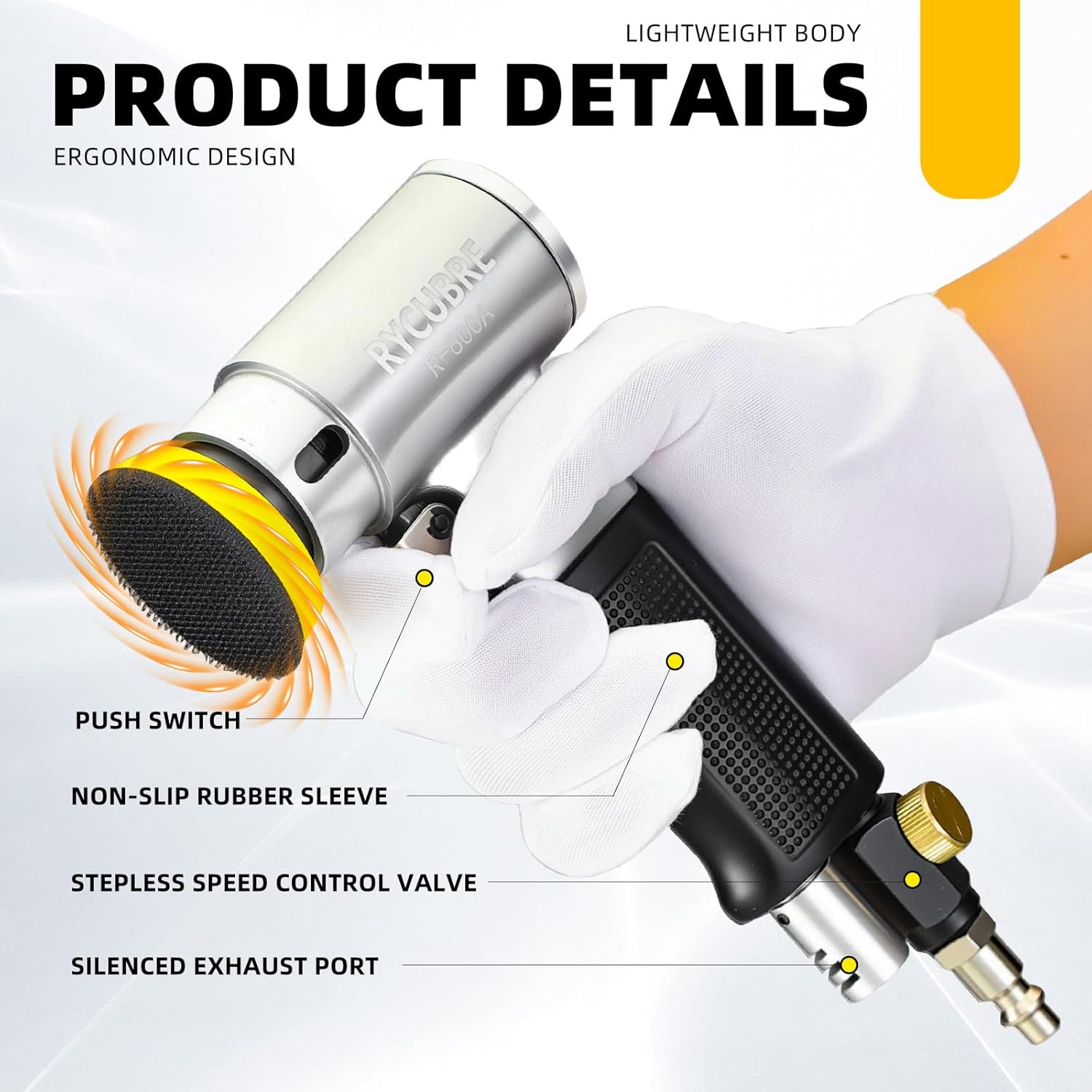 3 Inch Orbital Sander, Air Sander with 1/2/3 Inch Sanding Pads - 60PCS Sandpapers Included, Mini DA Sander for Woodworking, Car Polishing, DIY Projects (1/4 inch Air Inlet)