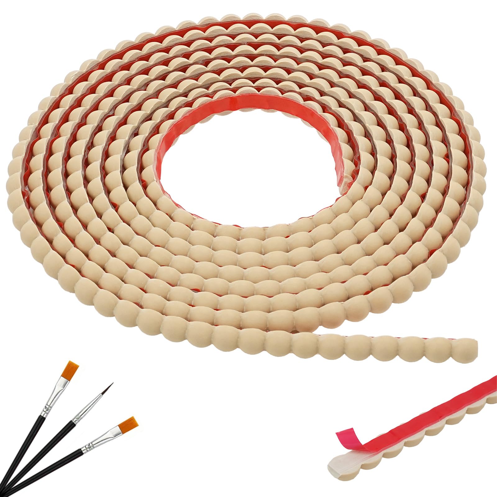 JSIWOTH Decorative Bead Pearl Wall Molding Trim, 6m Flexible PVC Peel and Stick Trim for DIY Home Décor, Bathroom Mirror Frames, Cabinet Edges, Door & Window Borders (Wood, W:10mm × T:5.5mm) — image 1