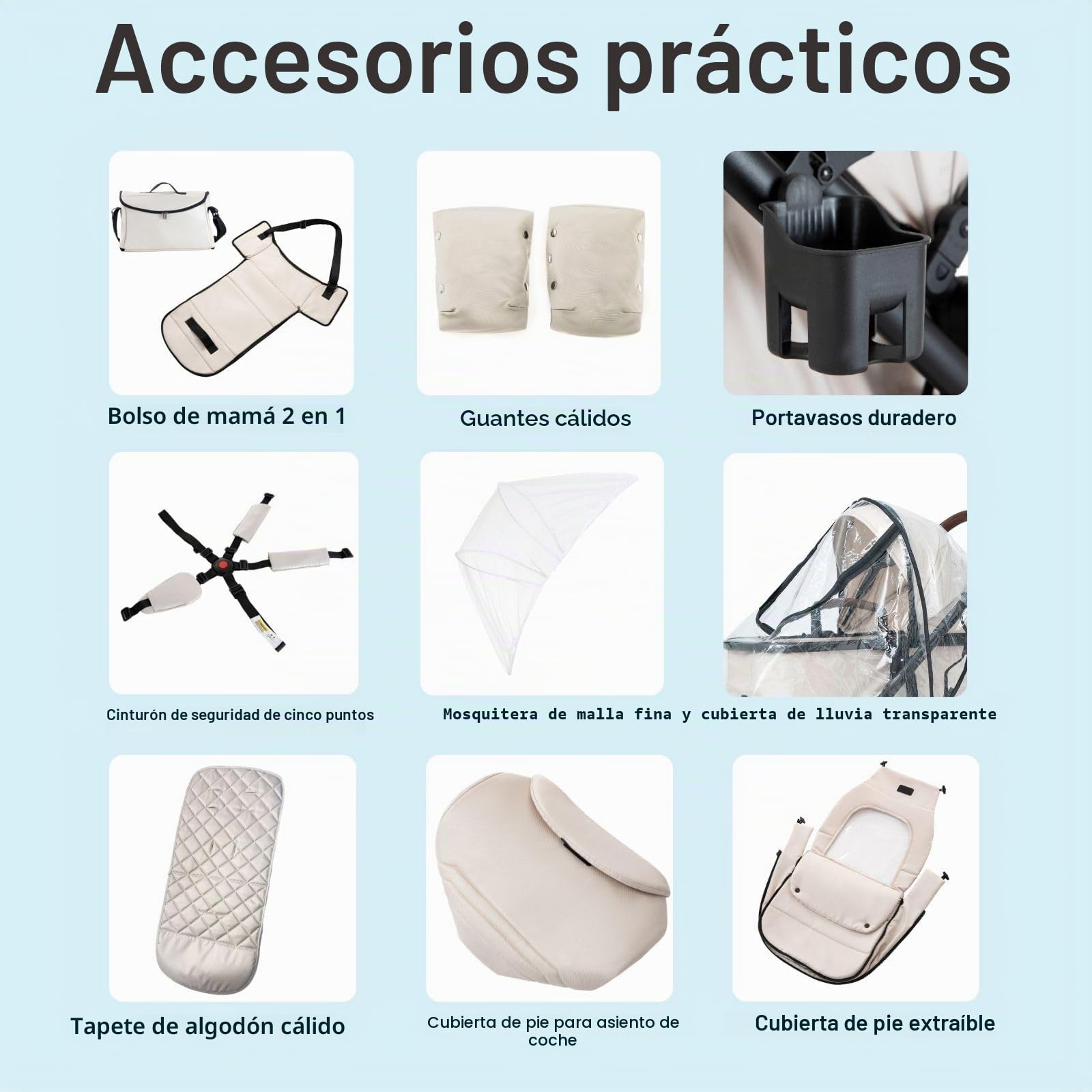 3 en 1 Carrito Bebé, Cochecito Bebe con ECE R129 Asiento de Coche, Cochecito con Mango Ajustable de Altura, Cochecito Carro de Visión alta con Marco de Aluminio (22KG, 0-4 Años)
