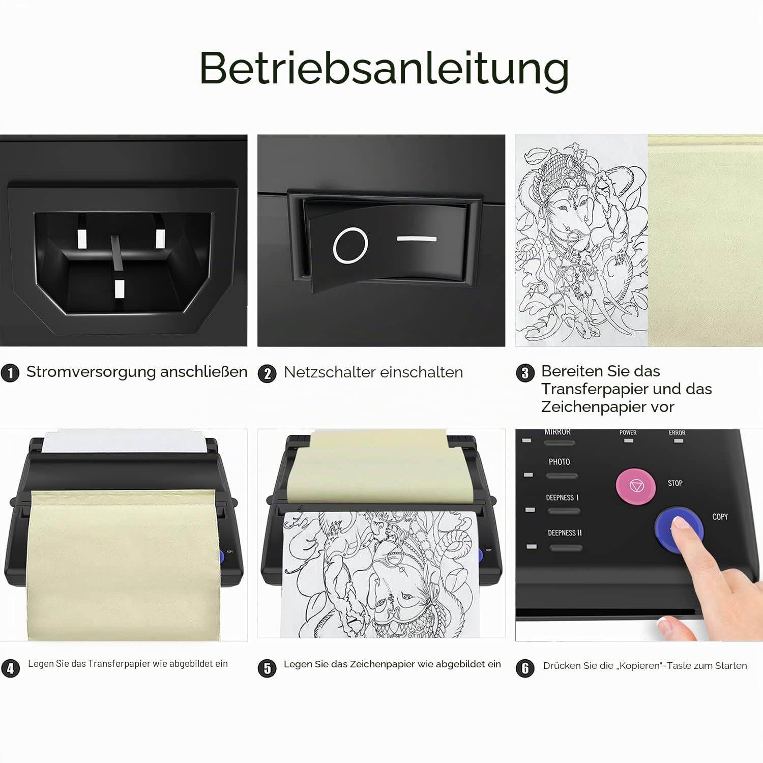 TATELF Stencil Drucker Tattoo Thermodrucker A4 Tattoo Stencil Transfer Maschine Thermal Printer, Professionelle Thermodrucker Printer Kopierer für DIY A4 Papier