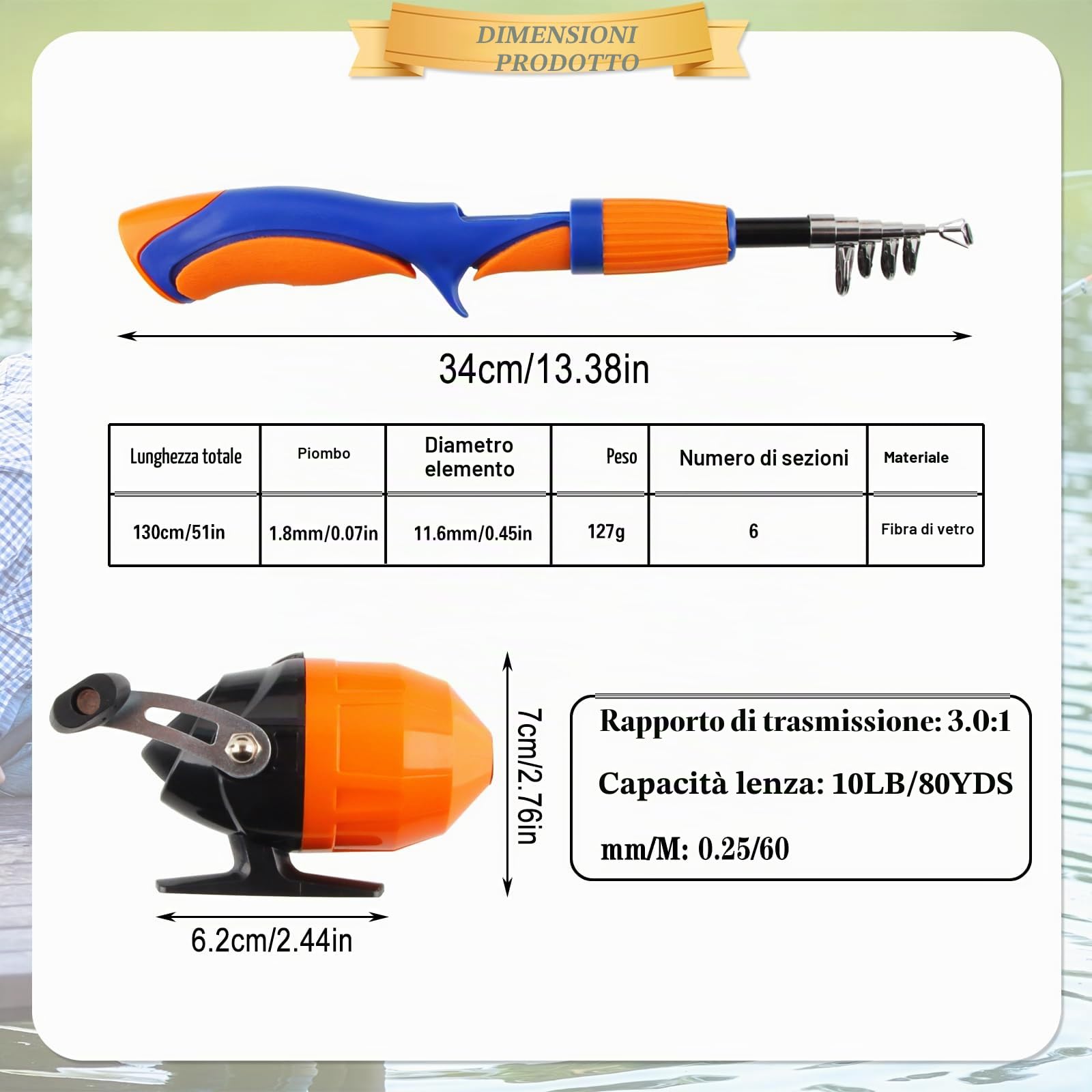 Canna da Pesca Retrattile per Bambini - Set Spinning Con Mulinello, Esche e Accessori - Borsa per Attrezzi Inclusa