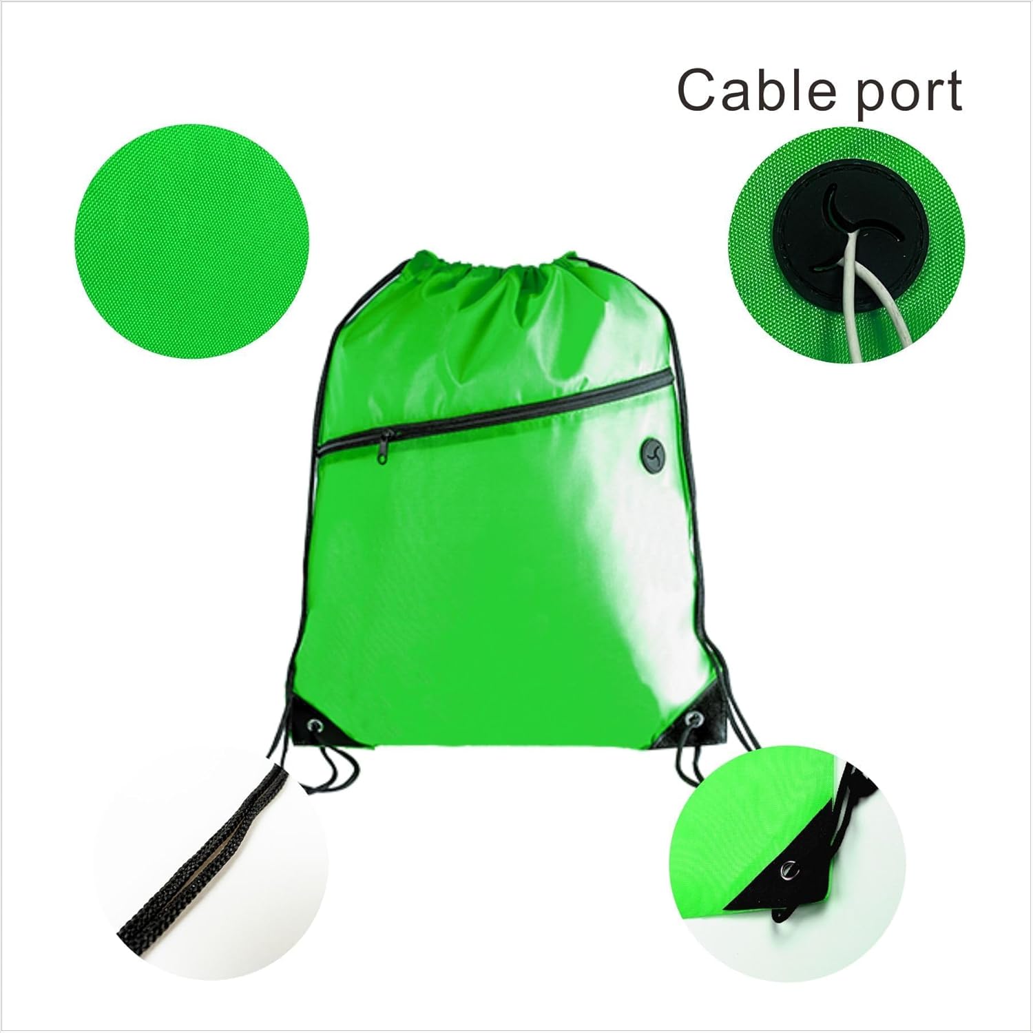 CODOBON Gym Drawstring Backpack with Zipper Pocket - Durable Cinch Sack for Swimming, Sports & Travel - Bulk Drawstring Bags for Men & Women (20, Green) - Image 2