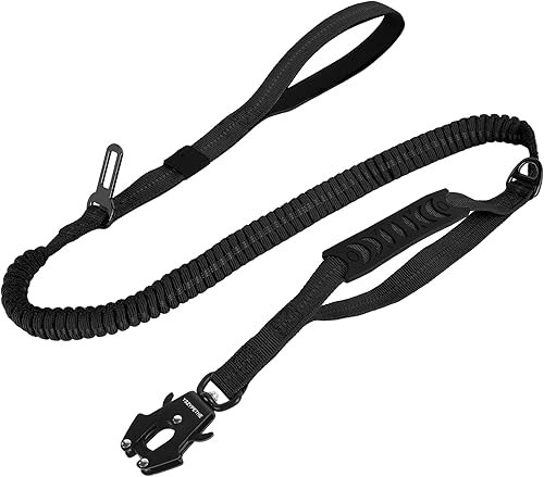 Correa resistente para perro, de 4 a 6 pies, amortiguadora con hebilla de cinturón de seguridad resistente y asas dobles, sin elástico, para perros