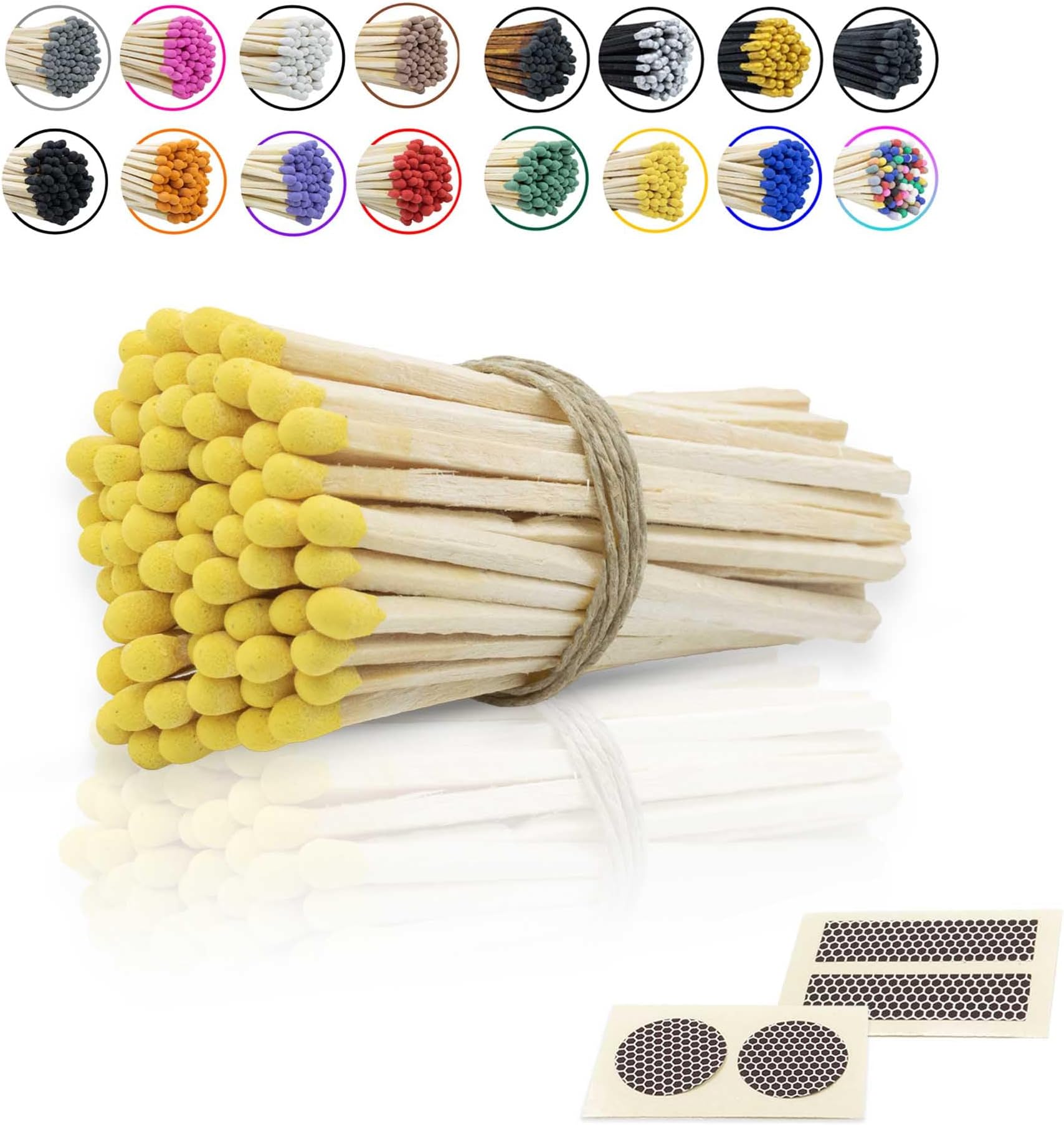 4" Inch Long Wooden Refill Matchsticks with Strike Stickers - Safety Matches Wholesale Bulk Loose by Chandler Studio (50 Pieces, Yellow)